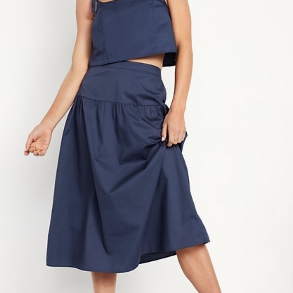 NEW Old Navy Dusty Navy Dropped-Waist Midi Skirt Tall XL